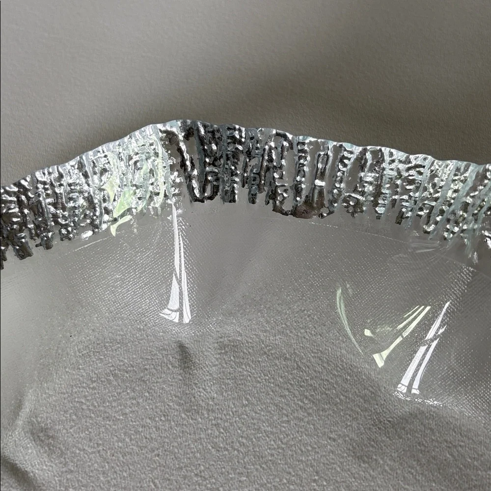 Vietri Rufolo Glass Platter in Platinum Ruffles Shimmer Entertaining Holiday
